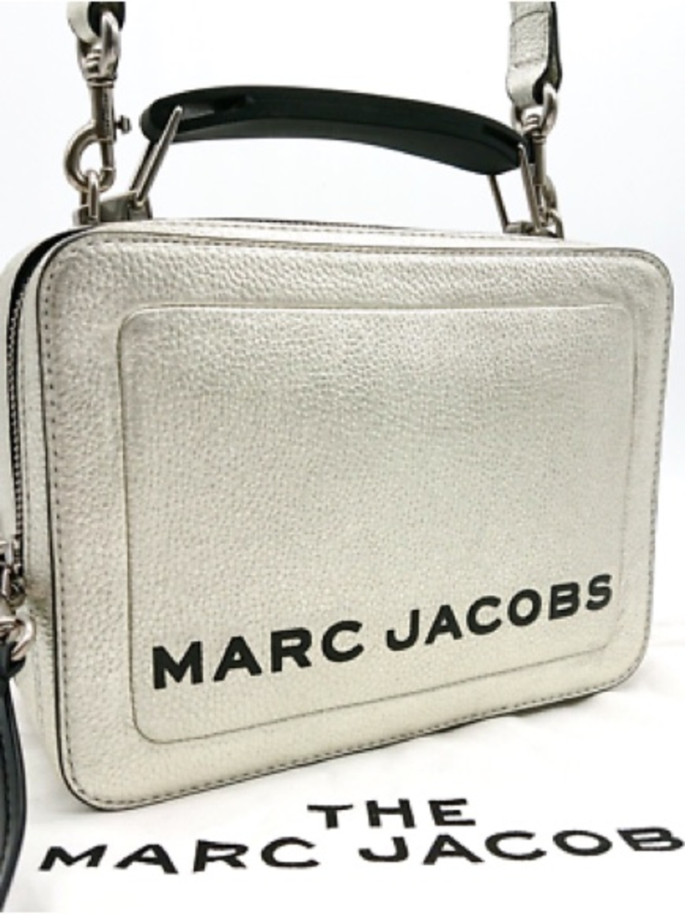 Marc Jacobs Silver Pebbled Leather lunch Box Bag with Top Handle